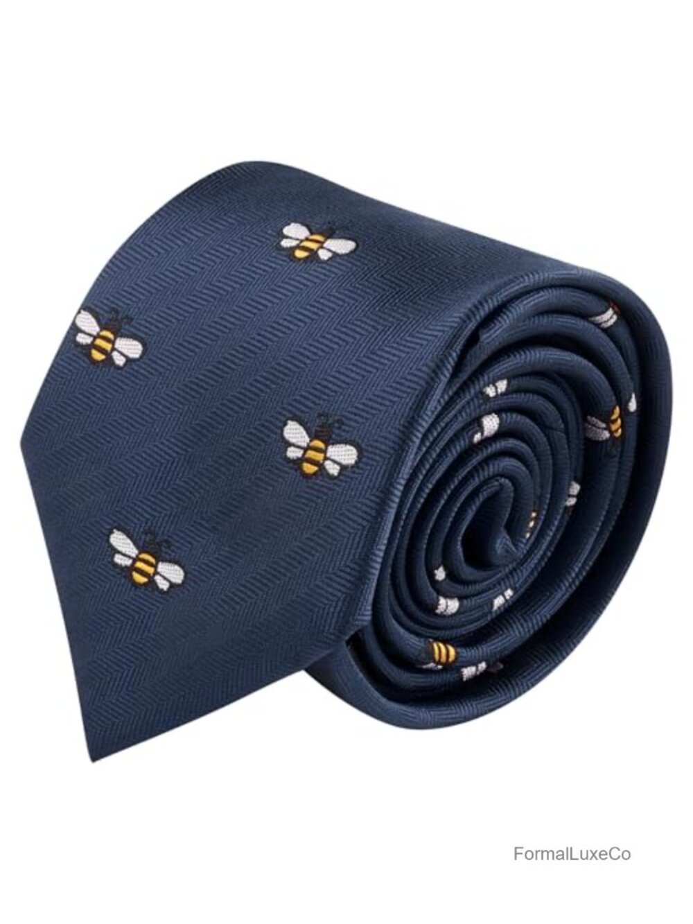 Embroidered Bee Herringbone Tie Premium Woven Ascot Tie